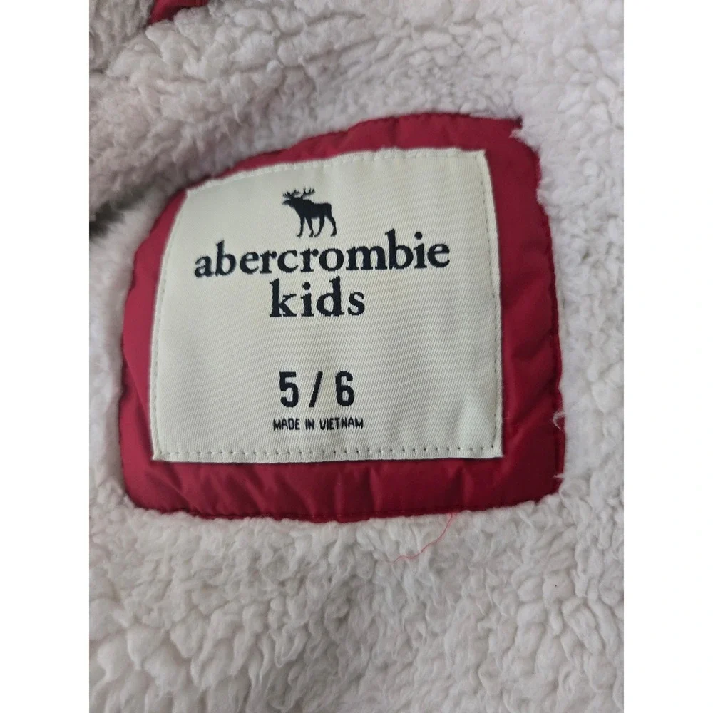 Abercrombie Kids Puffer Jacket Boys 5/6 Faux Shearling Lined Hooded Winter Coat